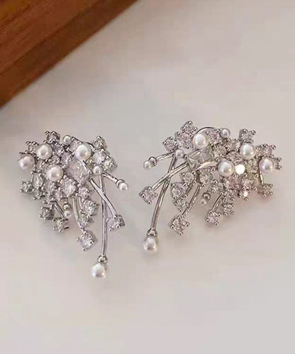 Boutique Silk Sterling Silver Zircon Snowflake Stud Earrings