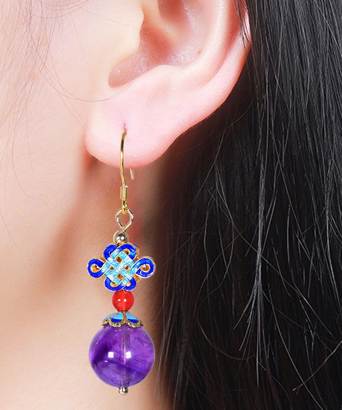 Purple Sterling Silver Overgild Crystal Zircon Drop Earrings