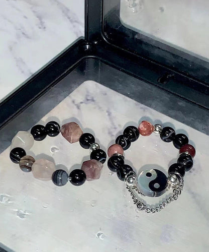 Colorblock Gem Stone Beading Rings Two Piece Set