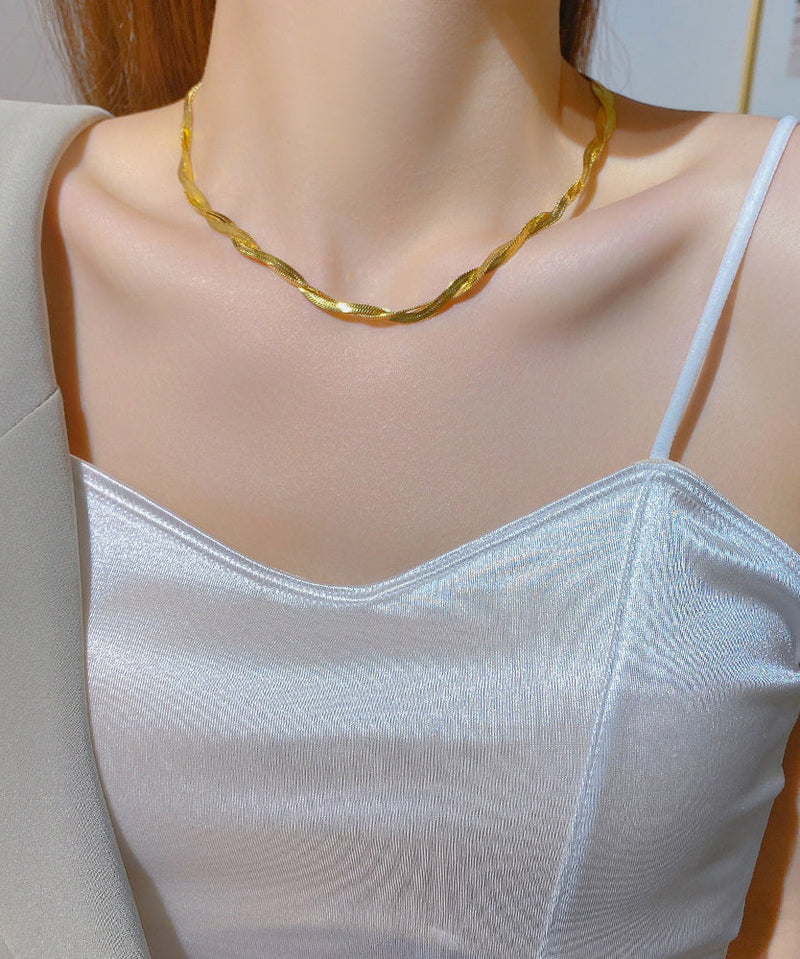 Gold Stainless Steel Overgild Crossing Fried Dough Twists Princess Necklace