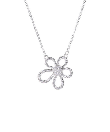 Silk Sterling Silver Zircon Sunflower Hollow Out Pendant Necklace