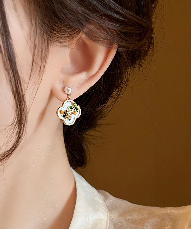 Gold Sterling Silver Alloy Panda Pearl Stud Earrings