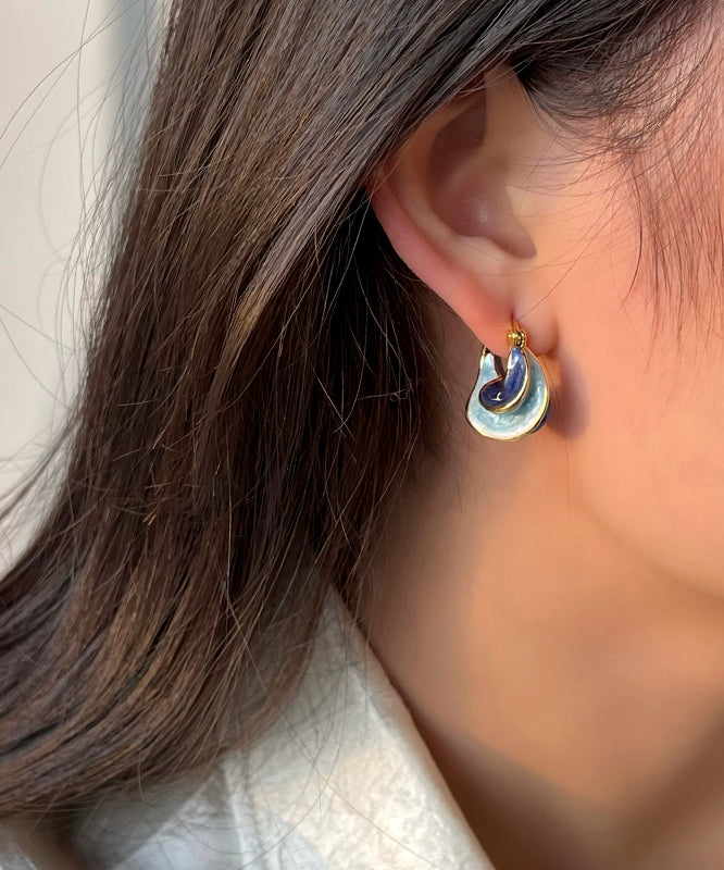 Colorblock Copper Overgild Drip Glaze Spiral Pattern Hoop Earrings