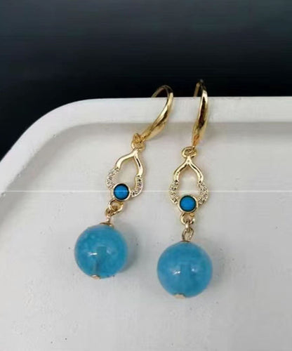 Blue Sterling Silver Overgild Inlaid Gem Stone Drop Earrings