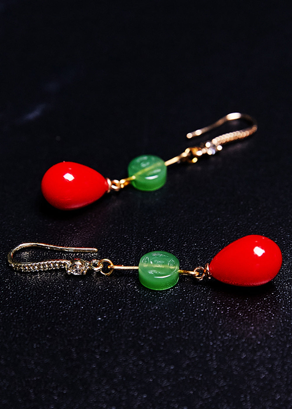 Red Water Droplet Coral Fine Jade Drop Earrings