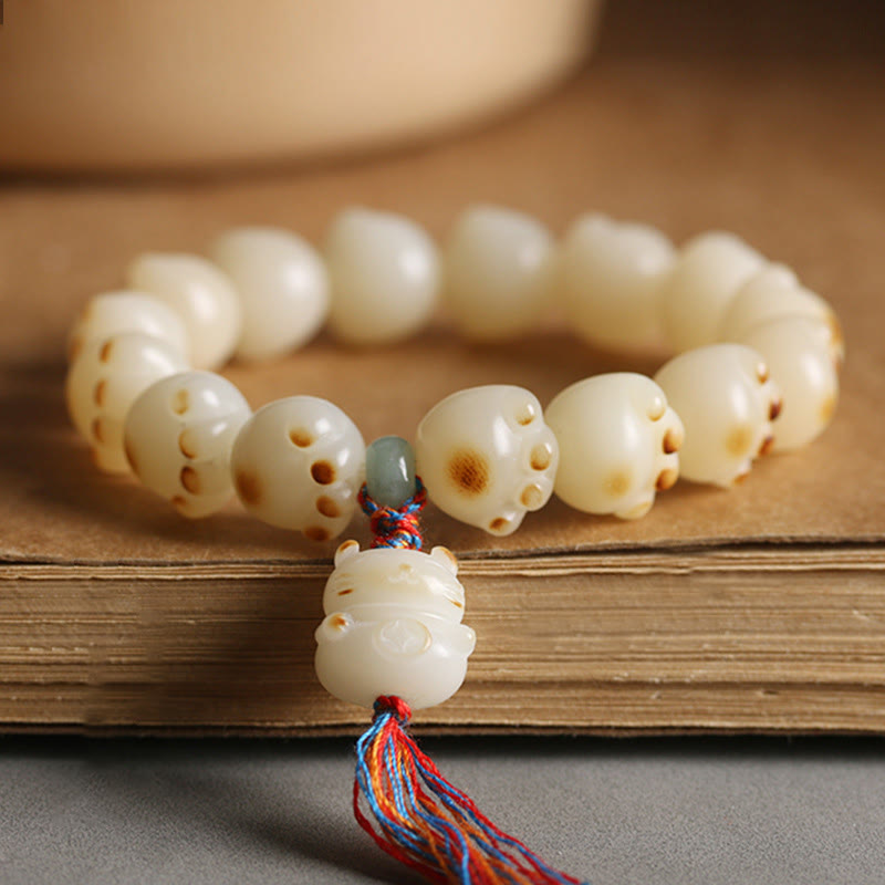 Buddha Stones Lucky Cat Bodhi Seed Cat Paw Harmony Bracelet