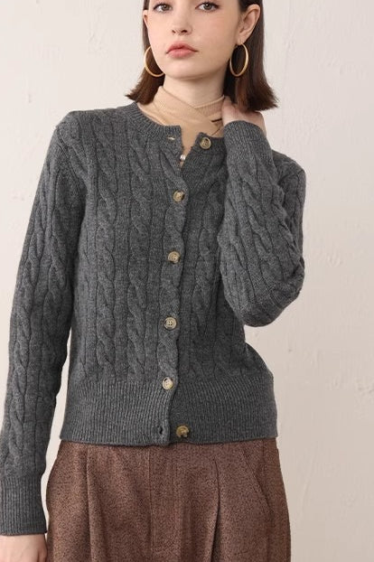 Crew Neck Versatile Long Sleeve Knit Cardigan