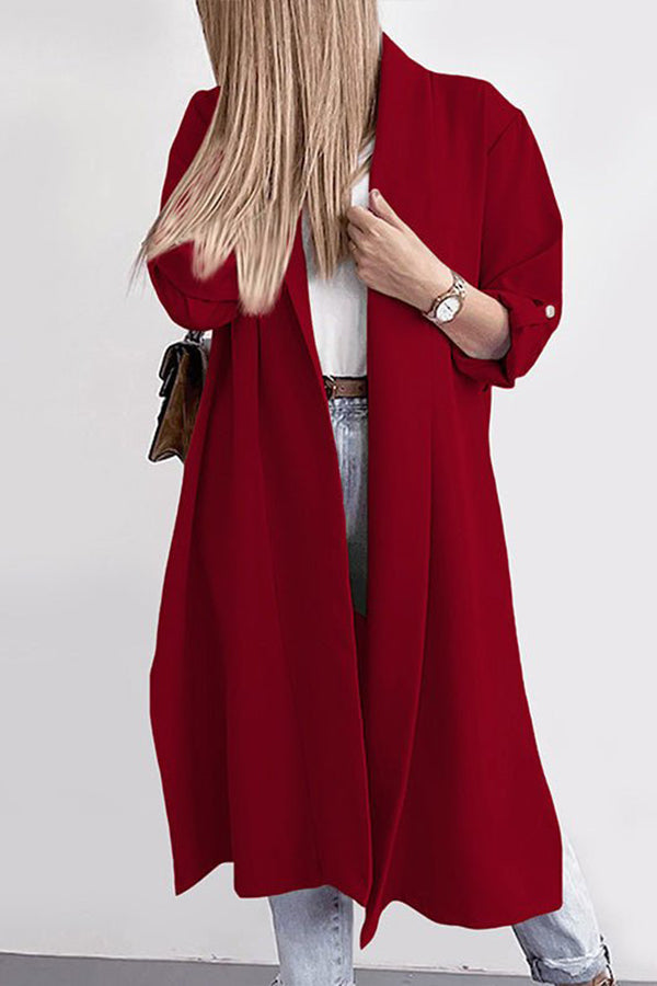Lapel 3/4 Sleeve Slit Cardigan