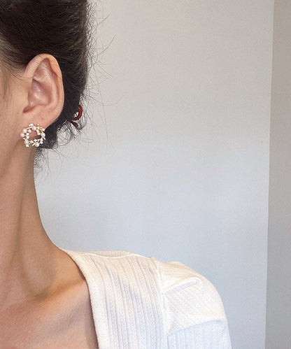 Gold Sterling Silver Overgild Pearl Hoop Earrings