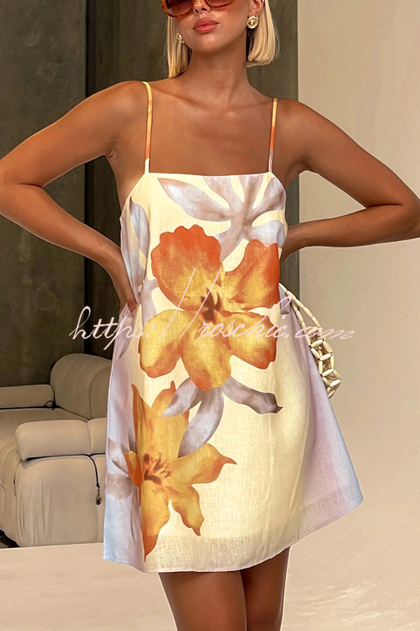 Summer Surprise Linen Blend Print Slip H-line Mini Dress