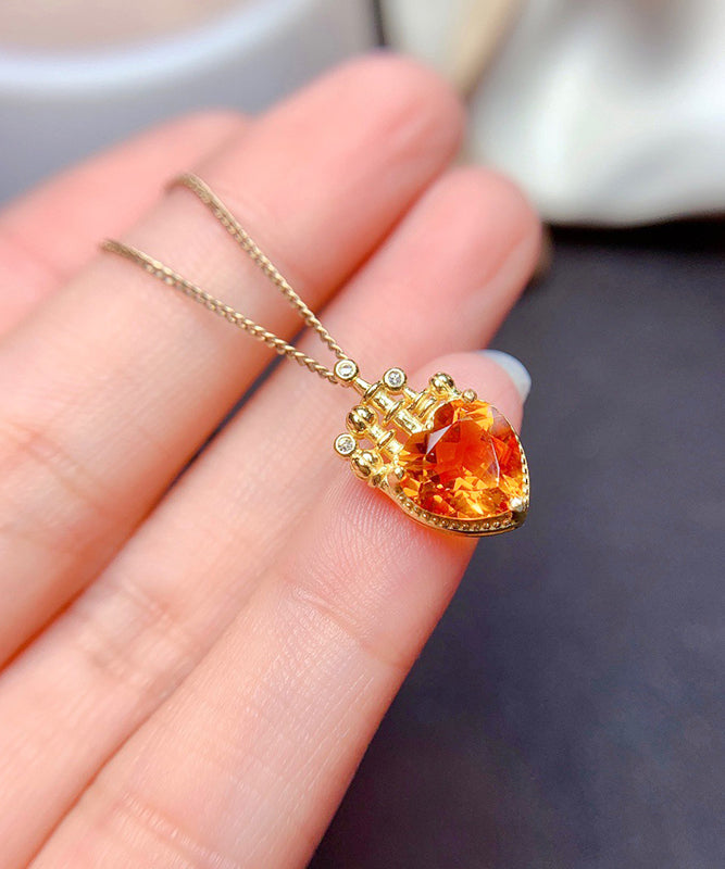 Diy Yellow Sterling Silver Overgild Crystal Pendant Necklace