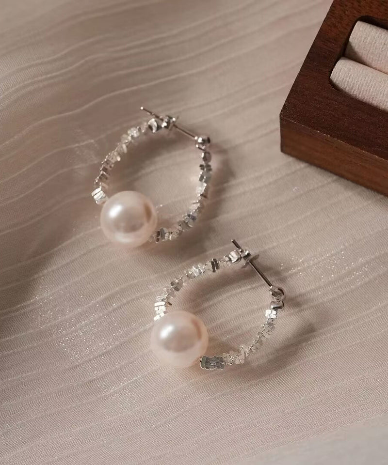 Diy Silk Copper Broken Silver Pearl Hoop Earrings