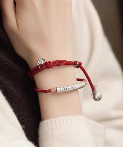 Red Sterling Silver Weave Inlaid Charm Bracelet