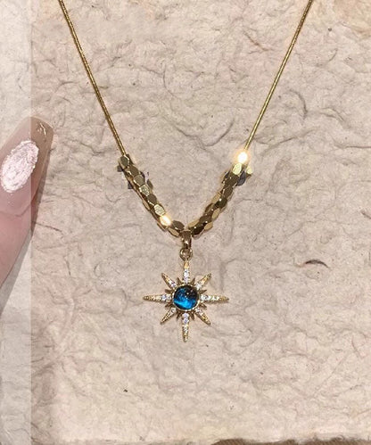 Fine Blue Copper Overgild Zircon Eight Bearded Star Pendant Necklace
