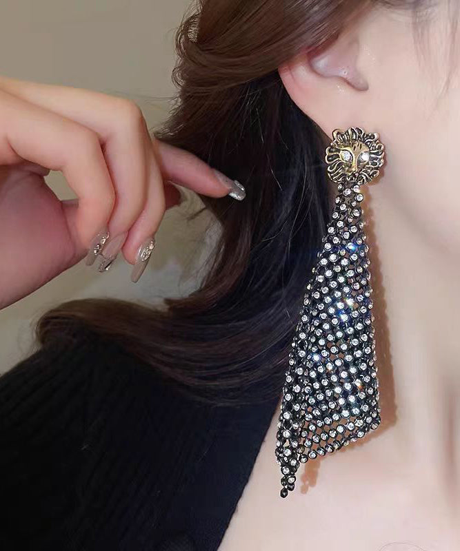 Classy Black Alloy Zircon Rhombus Hollow Out Drop Earrings