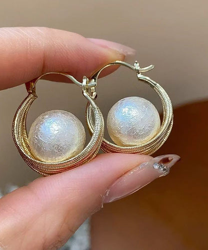 Gold Copper Overgild Cotton Pearl Bird's Nest Hoop Earrings