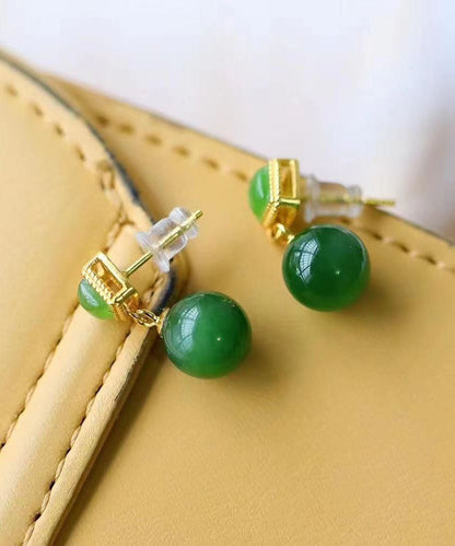 Spinach Green Sterling Silver Overgild Jade Drop Earrings