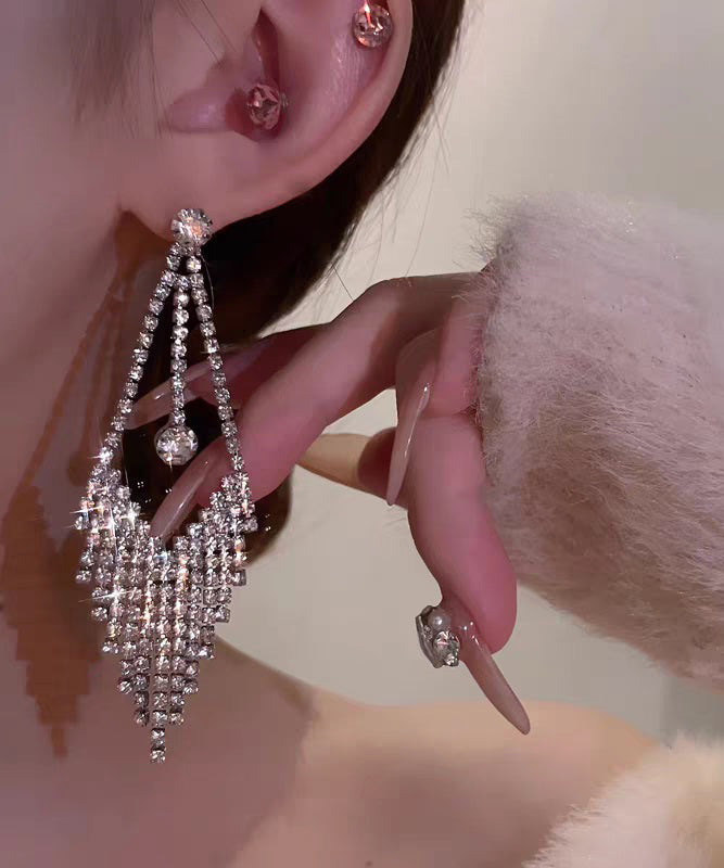 Fine Silk Copper Overgild Zircon Tassel Drop Earrings