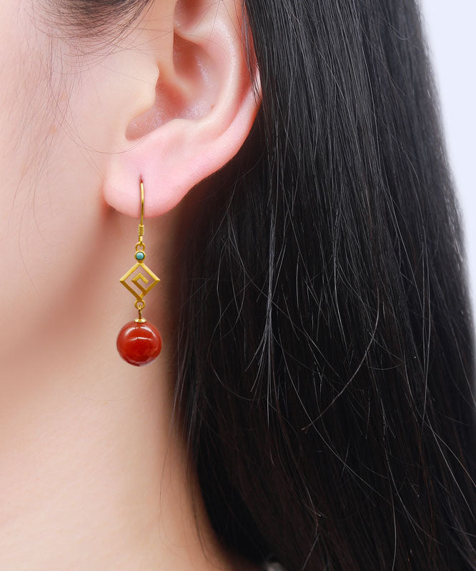 Red Sterling Silver Overgild Agate Turquoise Drop Earrings