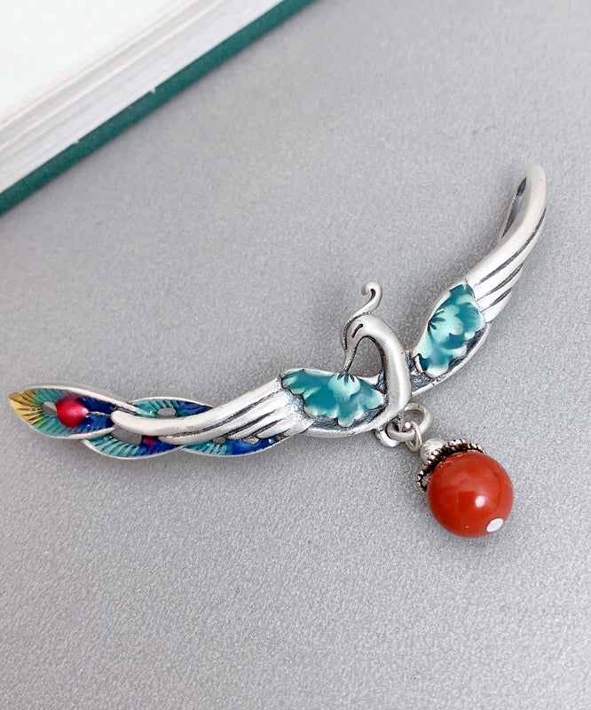 Red Sterling Silver Agate Phoenix Pendant Necklace