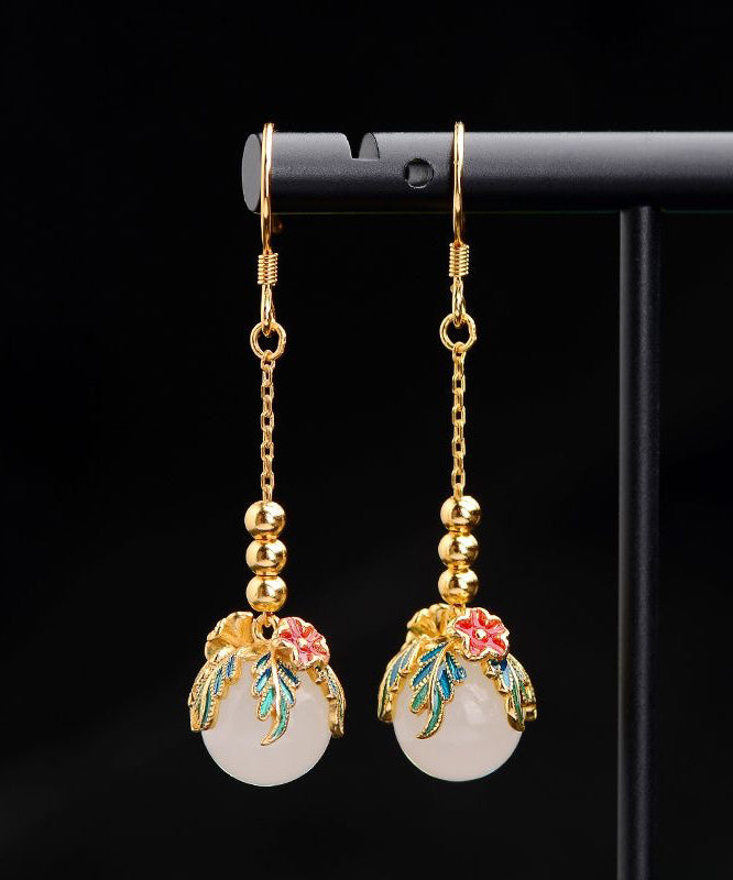 Sterling Silver Overgild Jade Enamel Drop Earrings
