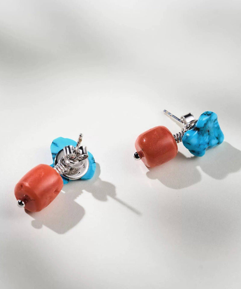 Chinese Style Colorblock Alloy Turquoise Drop Earrings