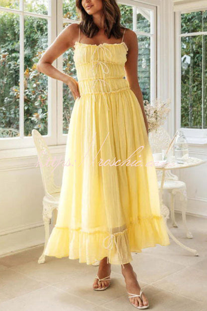 Strappy Pleated Paneled Strap Maxi Dress