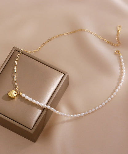 Colorblock 14k Gold Asymmetrical Patchwork Pearl Love Pendant Necklace