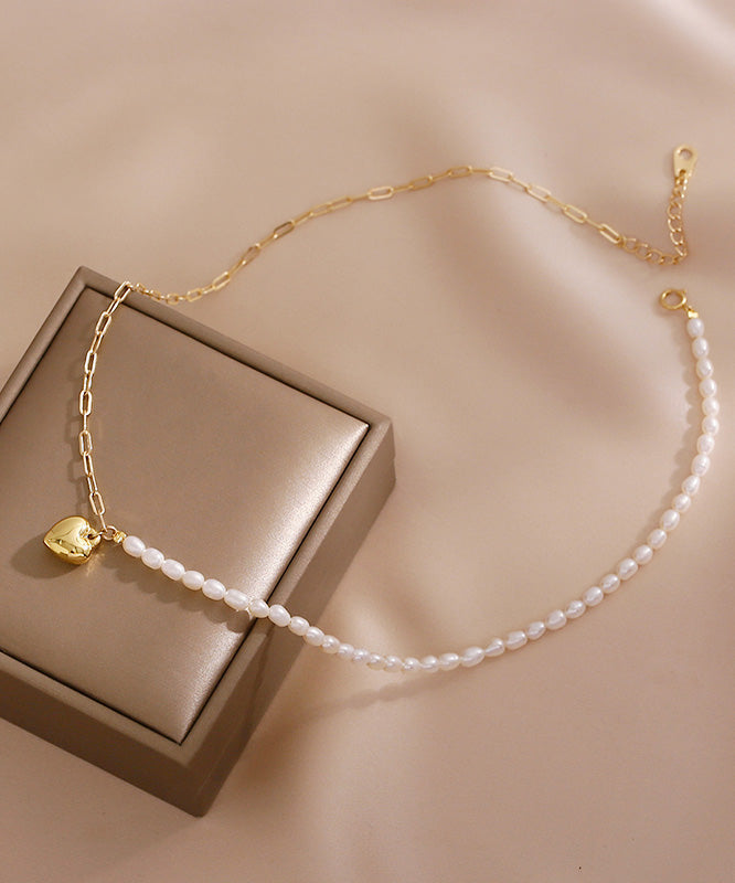 Colorblock 14k Gold Asymmetrical Patchwork Pearl Love Pendant Necklace