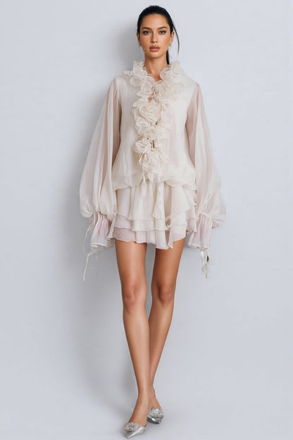 Elsonv 3d Lantern Sleeve Mini Dress