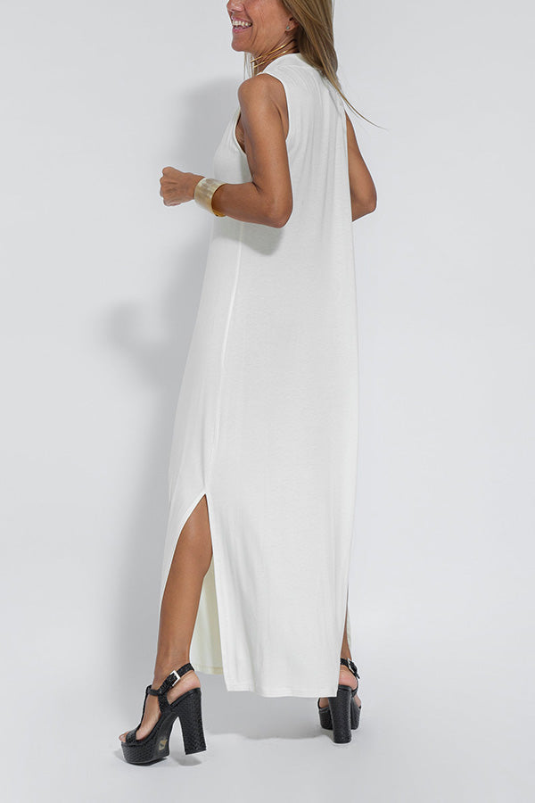 Is Eternal Knit Color Sleeveless Slit Maxi Dress