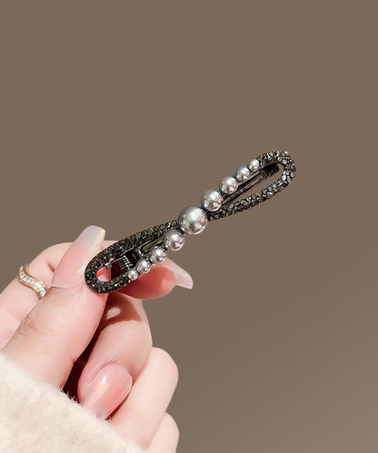 Black Metal Alloy Zircon Pearl Bow Hairpin