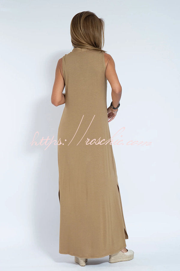 Is Eternal Knit Color Sleeveless Slit Maxi Dress