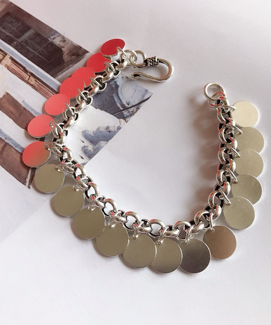 Silk Sterling Silver Sequins Tassel Chain Bracelet