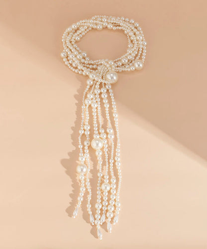 White Alloy Pearl Tassel Locket Necklace