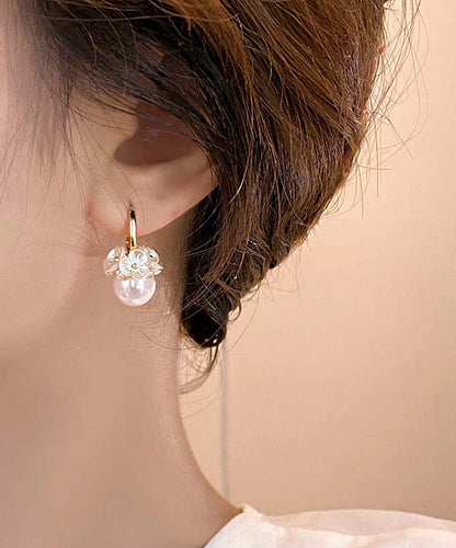Diy White Alloy Pearl Hoop Earrings