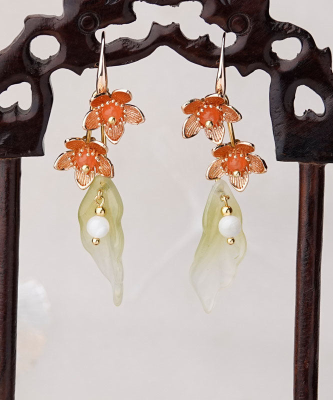 Stylish Green Acrylic Flower 14k Gold Drop Earrings
