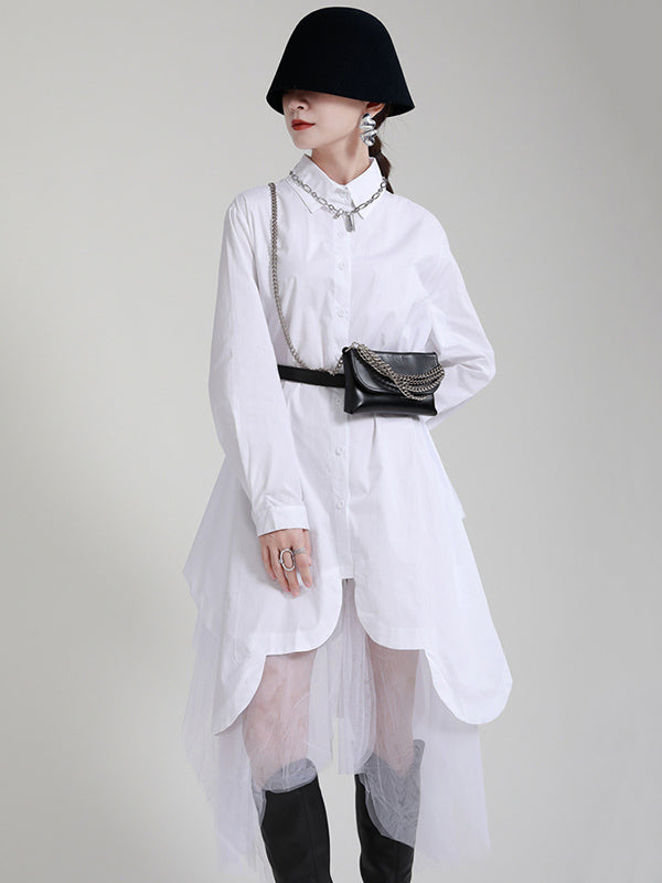Urban Loose Split-joint Lapel Long Sleeves Midi Dress