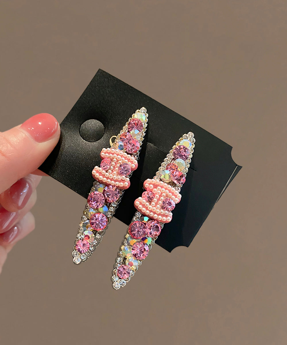Pink Alloy Zircon Pearl Graphic Hairpin