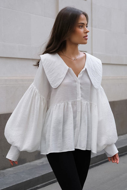 Baby Collar Pleated Puff Sleeve Blouse