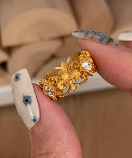 Gold Copper Overgild Zircon Hollow Out Iris Rings