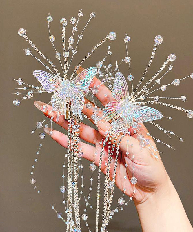 Unique Champagne Acrylic Butterfly Tassel Hairpin