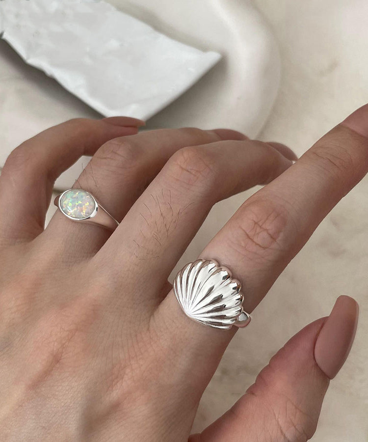 Diy Silk Sterling Silver Shell Rings Two-piece Set