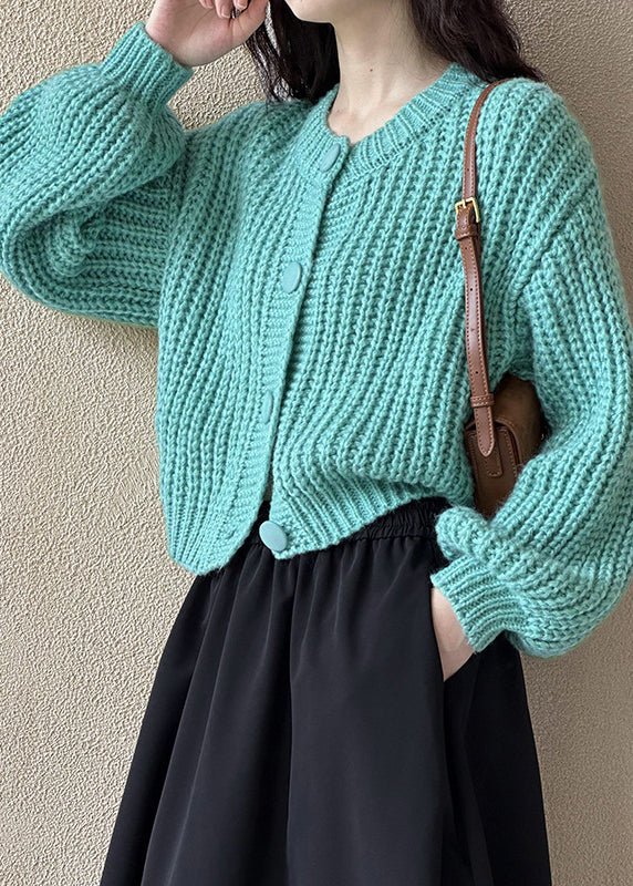 Simple Blue Button Cozy Cotton Knit Cardigan Long Sleeve Af1066