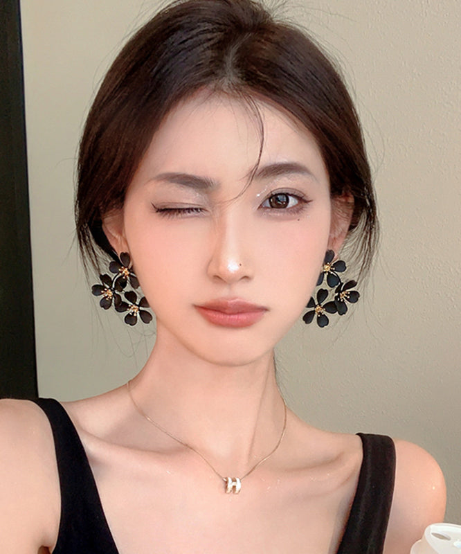 Oversize Black Sterling Silver Alloy Stud Earrings