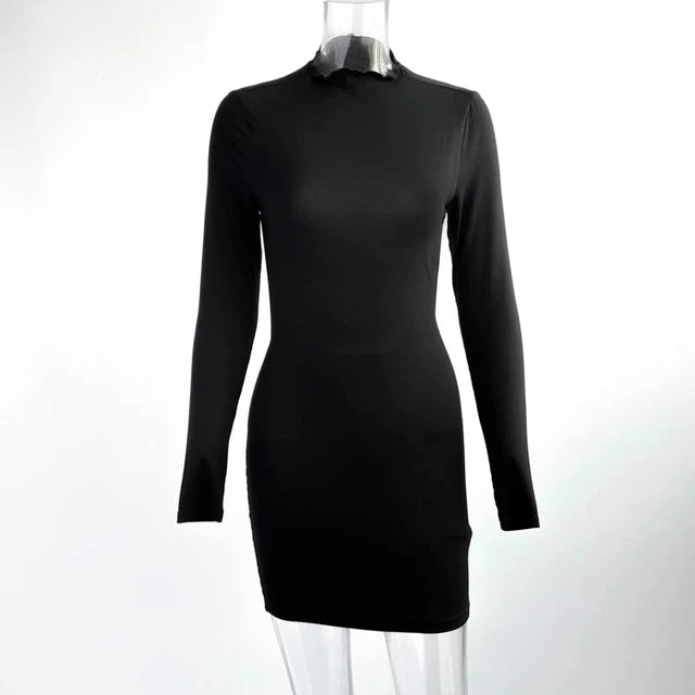 Black Backless Mini Dress for Long Sleeve Evening Club Party Dresses Bodycon Skinny Vestidos