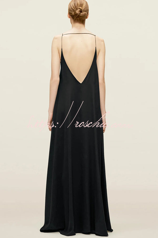 Satin Cutout Sling Backless Maxi Dress