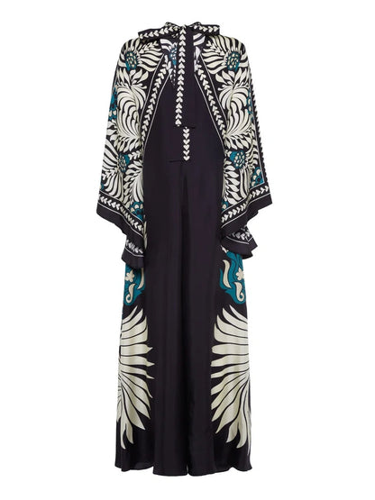 Elegance Print Waterfall Sleeves Maxi Dress