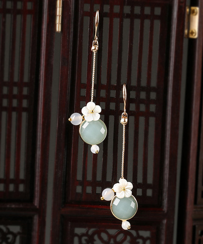 Art Light Green Agate Shell Flower Coloured Glaze Drop Earrings