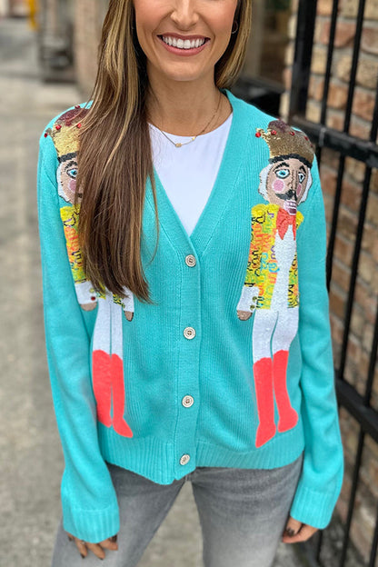 Christmas Nutcracker Sequined Knitted Cardigan